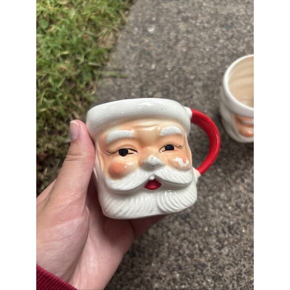 RARE WINKING JAPAN VINTAGE CERAMIC MUGS 1960s Santa Land Japan FOUR Santa - Picture 2 of 8